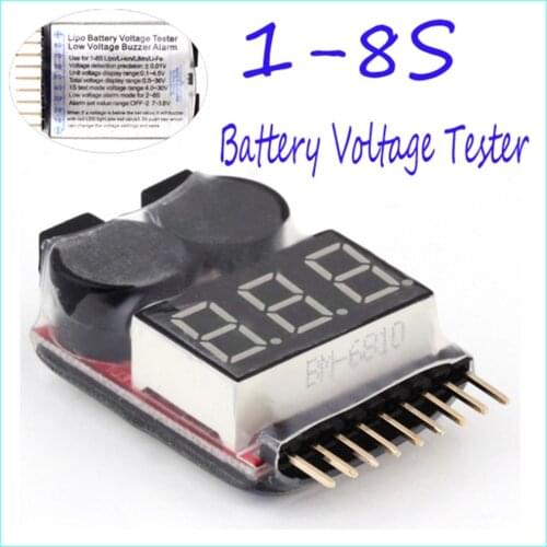 2 IN 1 1-8S Lipo/Li-ion/Fe Battery Voltage Tester Low Voltage Buzzer Alarm Checker For Vehicles & Remote Control Toys