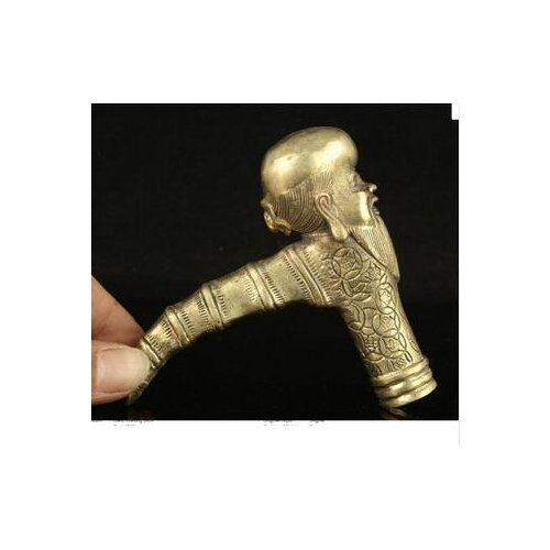 100% brass Pure Copper Brass old Grandpa Good Lucky Walking Stick Head Handwork Carving Longevity Statue Cane Walking Stick