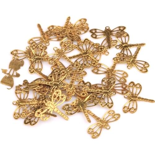 100Pcs/Lot Gold Color Plated Brass Dragonfly Charms Pendants For Jewelry Making Necklace Earrings Accessories
