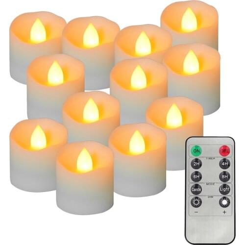 12pcs LED Simulation Candle Flame Light Electronic Yellow Flicker LED Candle Lamp Plastic Tea Light with Remote Control