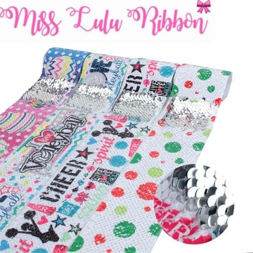 3"75mm Love Volleyball Cheer Up Sports Lover Double Reversible Silver Sequin Ribbon Easter Egg DIY Hair Bowknots 46yards/roll