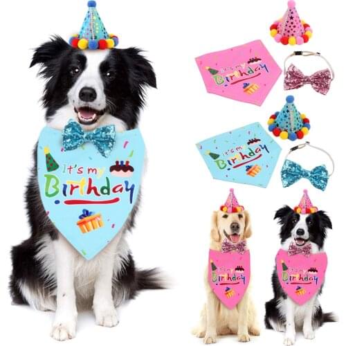 3pcs Dog Birthday Bandana Hat Bowtie Set adjustable Puppy Neck Scarf Hat Pet Birthday Party Supplies Decoration