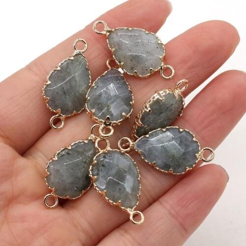 4Pcs Natural Flash Stone Connector Fashion Drop-Shaped Pendant Charm for Jewelry Making Necklace Accessories Women Gift 14x23mm