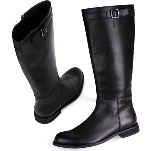 Brand Zip Mens Knee High Boots British Style Genuine Leather Motorcycle Boots Fashion Mens Winter Shoes Botas Masculina 38-44