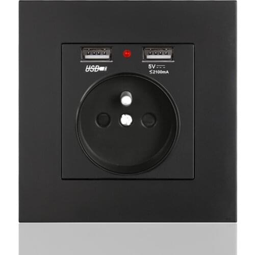 EU FR Standard power socket,socket with USB for home ,16A 250V dual usb 5V 2A PC Panel 86mm*86mm wall usb socket smart LED
