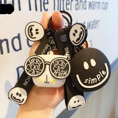 Cool Sunglasses Cat Keychain Smile Car Key Pendant Kawaii Cute Cartoon Lanyard Couple Bag Phone Accessories Lovers Key Ring Gift