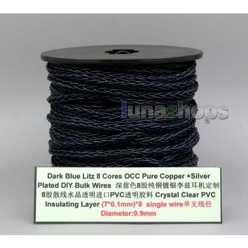LN006142 Dark Blue Litz 8 Cores Pure OCC Silver Plated Bulk Wire For Custom DIY Shure Fostex QDC Earphone Headphone Cable