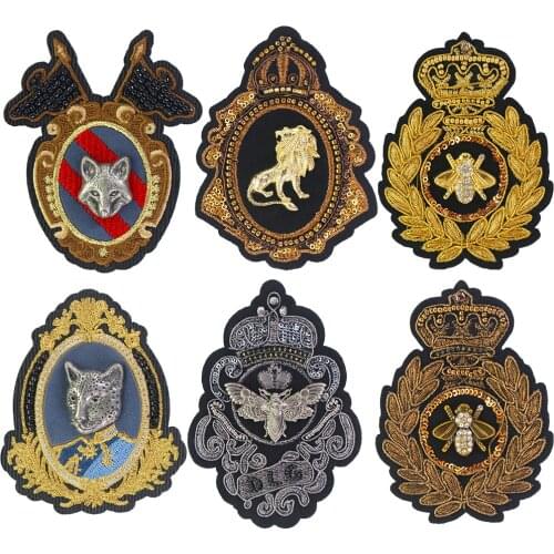 Metal Foxes Lion Patches Embroidery Crown Bee Appliques Sew on Clothes Jeans Badge DIY Craft 2pc P2042