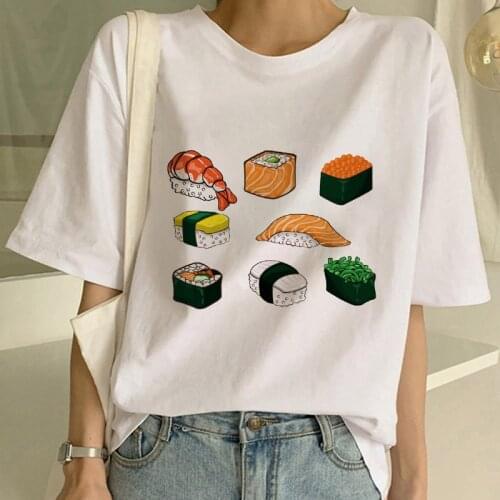 Kawaii Sushi Cat Fun Printed female Tshirt Ulzzang Harajuku 90s Girls T shirt Summer short sleeve tee shirt femme mujer