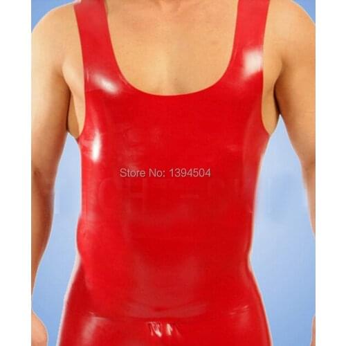 Handemade hot new lingerie red Latex Men Vest Shirt sleeveless garment Uniform Fetish Costume Male Short Sleeves Tops