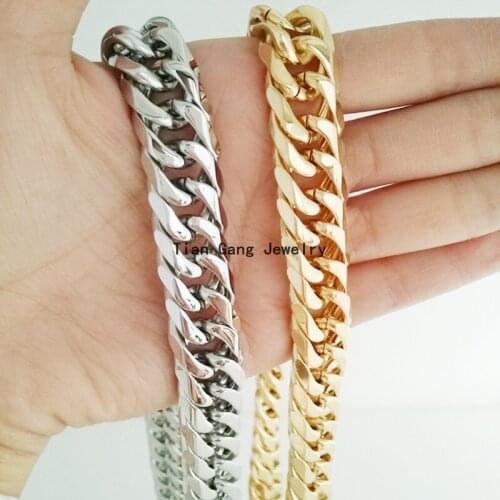 Heavy 7"-40" 13mm Curb Cuban Necklace or Bracelet Chain 316L Stainless Steel Fashion Silver Color/Gold Color Mens Jewelry