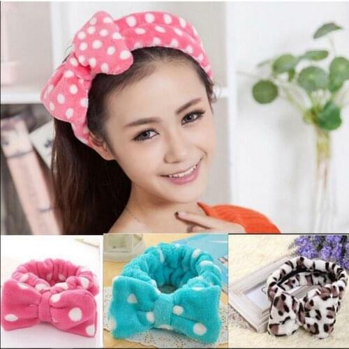 New Girls Women Lovely Accessories Cute Big Bow Dot Striped Soft Shower Hair Band Wrap Headband Bath Make Up Hairband Daily Use