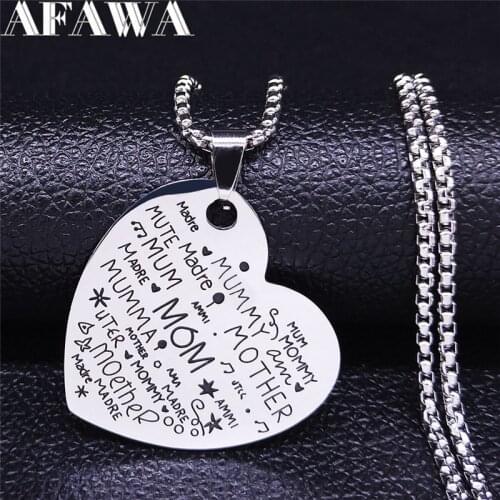 2021 Heart National Language Mom Stainless Steel Necklace Women Silver Color Chain Necklace Jewelry collar mujer N774S01