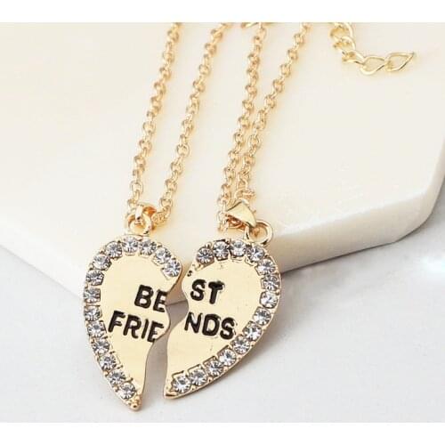 Two halves heart Fashion Gold Heart Love Crystal Necklaces For Couples Korean Ladies Fashion Trendy Paired Pendants Model Bijoux