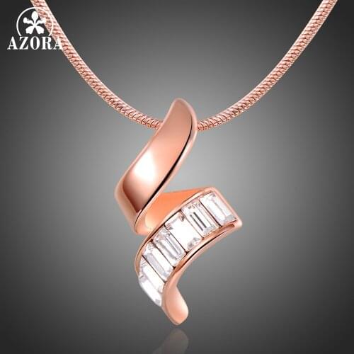 AZORA Letter S Shape Pendant Necklaces Paved Clear Cubic Zirconia Fashion Jewelry Clothing Accessories Christmas Gifts TN0264