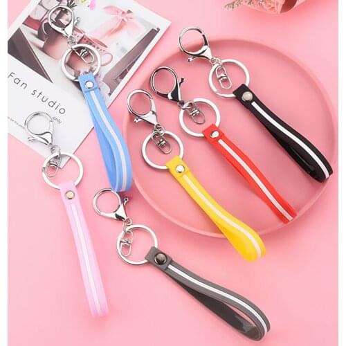 Striped Leather Cord Keychain PVC Soft Rubber Hand Strap Pendant Cartoon Doll Car Key Lanyard Accessories for Jewelry Making
