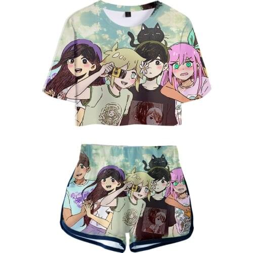 Harajuku style Omori 3D Men Women Oversized Harajuku Pullover Coats Summer Two Pieces sets Women