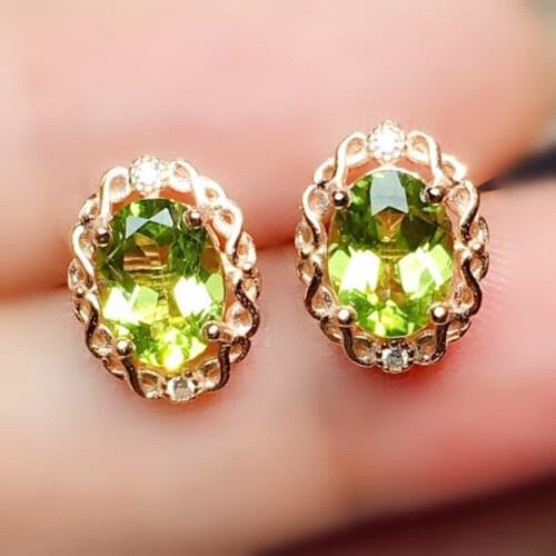 Natural real green peridot stud earring 7*9mm 2ct*2pcs gemstone 925 sterling silver Fine jewelry For men or women X21953