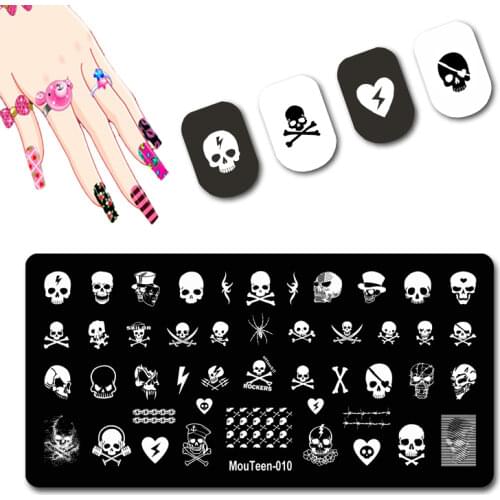 Skulls Nail Art Template Cranium Bone Nail Stamping Plates Set Cross-Bones For Young Lady Nails Plates #010