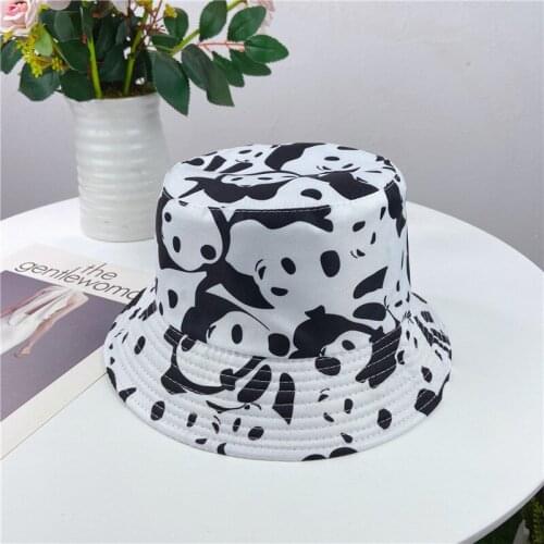 Unisex Double Sided Hip Hop Fishing Fisherman Collapsible Hat Men Women Summer Lovers Cartoon Panda Print Flat Bucket Cap R77