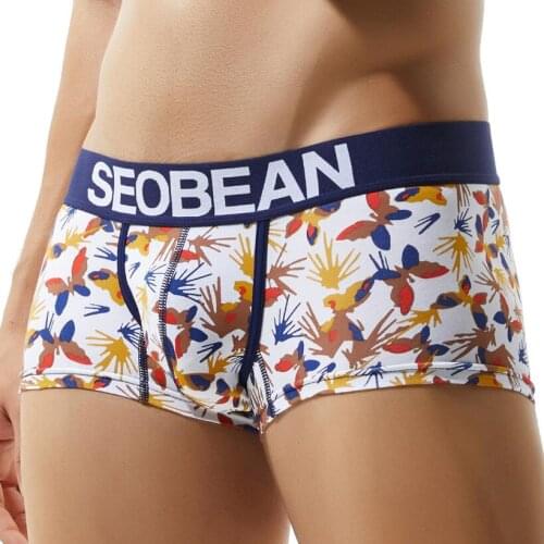 2019New SEOBEAN Men Underwear Boxers Cotton print Men Soft Underpants Underwear Boxers Men