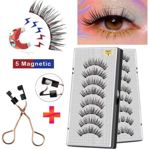 VISIBLE 8PCS 5 Magnets False Eyelashes 3D Magnetic Eyelashes Handmade Natural Mink Faux Cils Magnétique with Tweezers