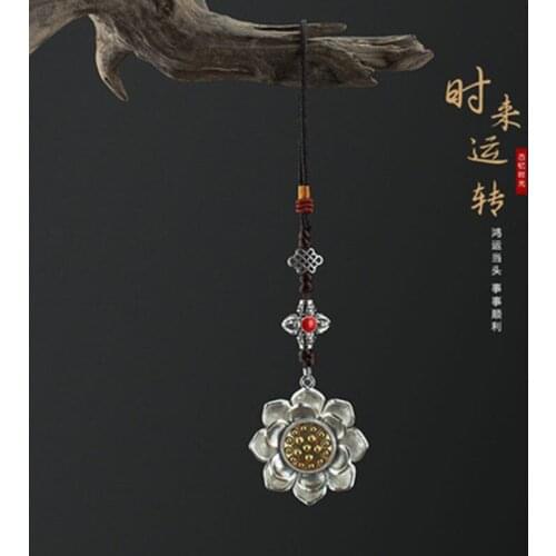 Vintage imitation Tibetan silver rotating lotus handle pendant men and women bag ornaments creative gift accessories car hanging