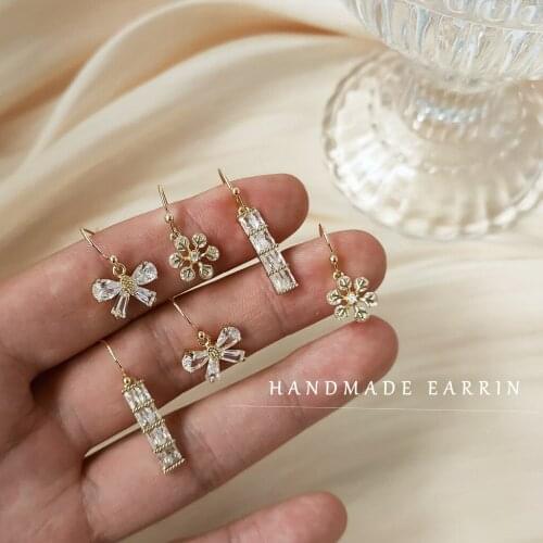 Drop Earrings for Women Fashionable Geometric Bow Zircon Earrings Light Luxury Pendant Earrings Jewelry Accessories Wholesale