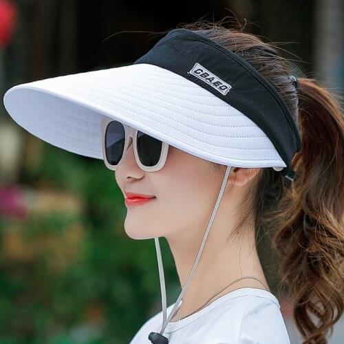 Women Summer Sun Visor Wide-brimmed Hat Beach Hat Adjustable UV Protection Female Cap Packable Bonnet Sun Hat
