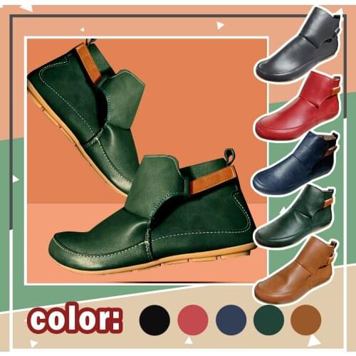 Womens Hook Loop Platform Short Boots Ankle Boots Fashion Shoes Woman New Style Fashion Leather Martins Shoes Warm Boots
