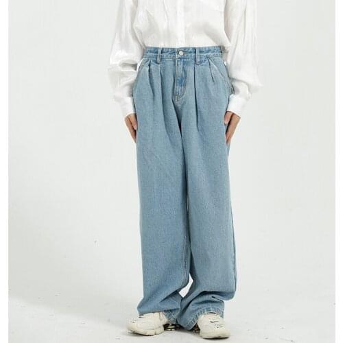 Wide Leg Straight Jeans Straight Denim Trousers Mens Wear Autumn 2021 New Korean Fashion Loose Show Thin Mid Waist