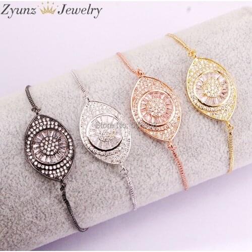 10PCS ZYZ327-1160 Clear CZ Micro Pave Oval Eye Connector Bracelet, Cubic Zirconia Space Connector