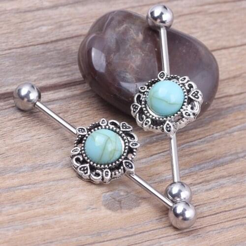 12Pcs Blue Ear Industrial Barbell Scaffold Bar Barbell Piercing Cartilage Earring Body Jewelry