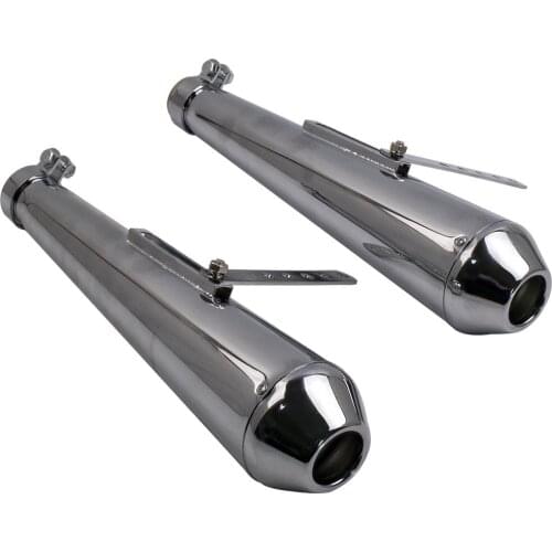 2x Universal Steel Shorty Motorcycle Exhaust Pipes Silencers Mufflers Chrome