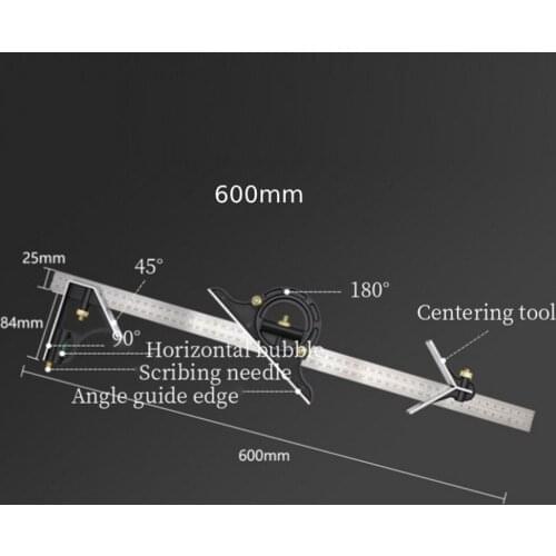 600mm 3 In 1 Square Angle Ruler Set Engineers Adjustable Multi Combination Right Angle Ruler Protractor Measuring Tools Set
