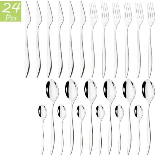 6Pcs High Quality Tableware Set 304 Stainless Steel Cutlery Set Knives Fork Tea Spoon Dinnerware Flatware Set Kitchen Silverware