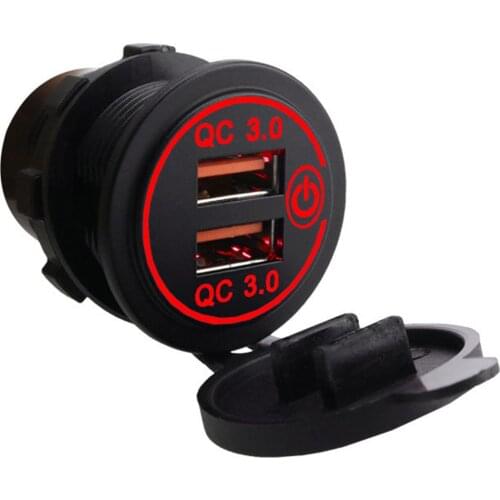 Car Charger Socket Dual USB Port QC3.0 Charger With Waterproof Cover For 12-24V Vehicles Motorcycle
