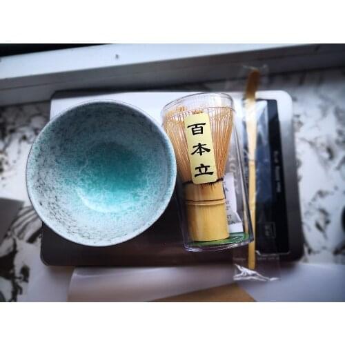 Free shipping ceremony grade matcha tea set, green tea powder Japanese ceremic bowl matcha whisk and bamboo scoop 3 parts in set