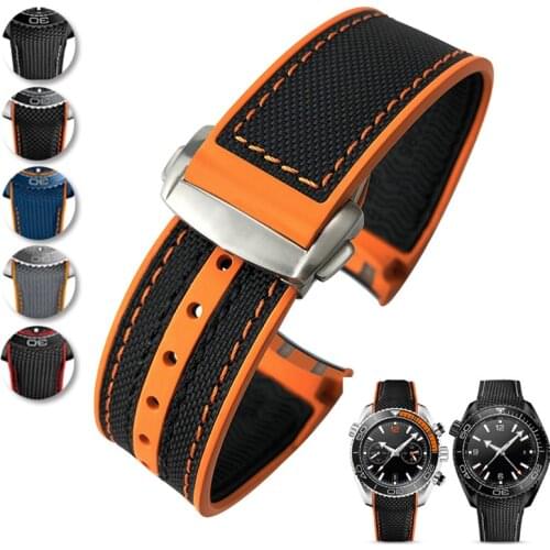 Watch Bracelet For Omega 300 Seamaster 600 Planet Ocean Folding Buckle Silicone Nylon Strap Watch Band Chain Watch Accessories