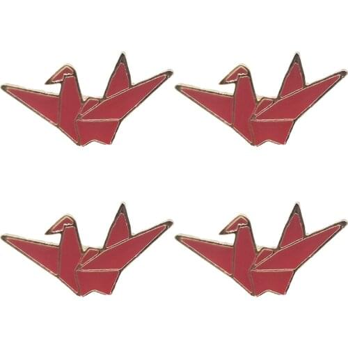 4pcs Red Paper Crane Brooches Enamel Pins Lapel Pins Backpack School Bag Cute Badge Jewelry Gifts For Friends