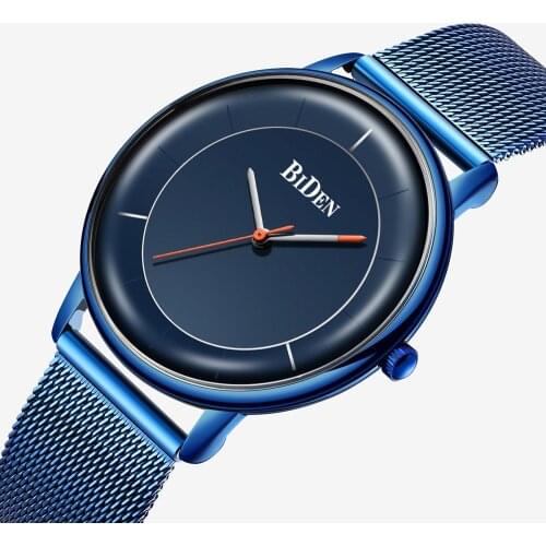 Fashion Blue Minimalism Men Casual Watches BIDEN Brand Ultra-thin Waterproof Quartz Sport Male Wristwatch Mens Gift Clock