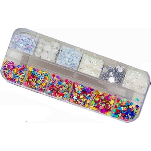 Colorful Nail Sequins Flakies Diamond Nail Glitter Paillette Rhinestones Charm Manicure Nails Flakes Makeup Supplies Storage Box