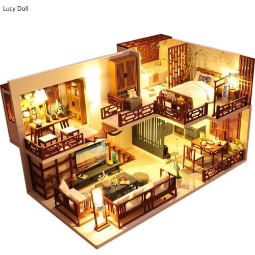 Kids Toys Diy Dollhouse Assemble Wooden Miniatures Doll House Furniture Miniature Dollhouse Puzzle Educational Toys For Children