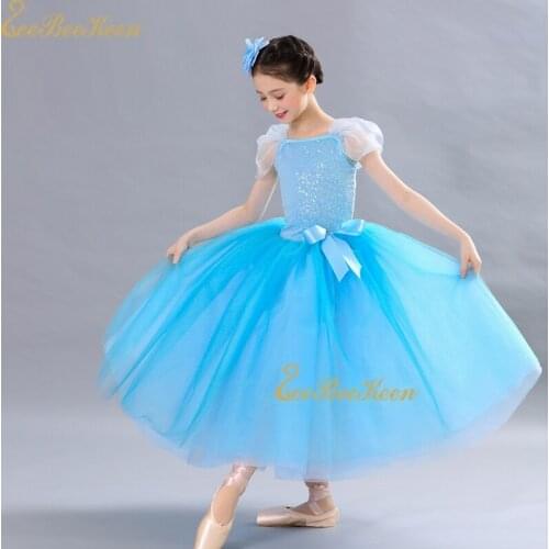 Girls Dance Dress Childrens Long Princess Dress Women Ballet Tutu Dress Famela Cinderella Fairy Tale Performance sequins Gown