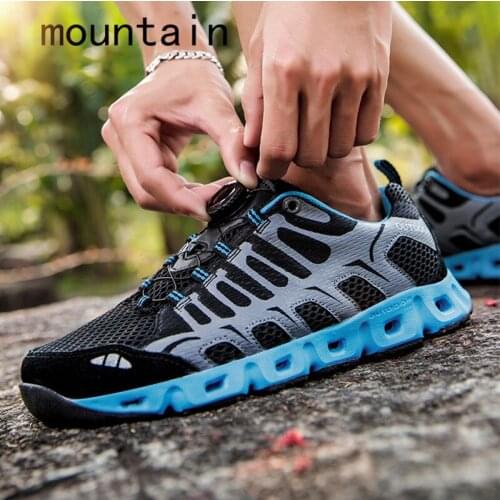 Men Women Outdoor Breathable Mesh Aqua Shoes Spin Buckle Lacing Non-Slip Slow-Shock Shoes Climbing Trekking Swimming Wading Shoe
