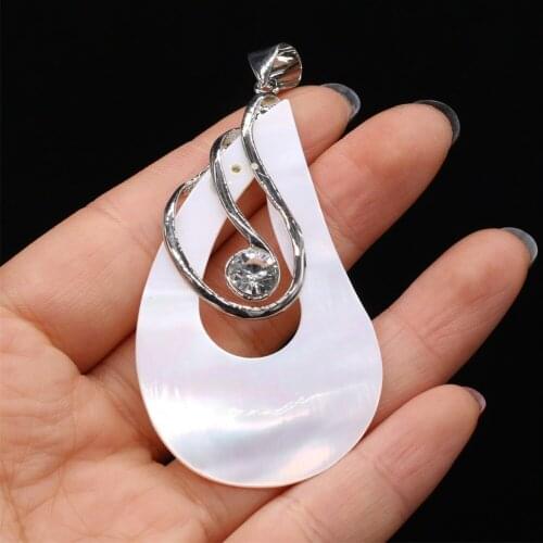 Natural Shell Pendant Water Drop Reiki Heal Shiny Shell for Charms Jewelry Making DIY Necklace Earring Gift for Women 36x68mm