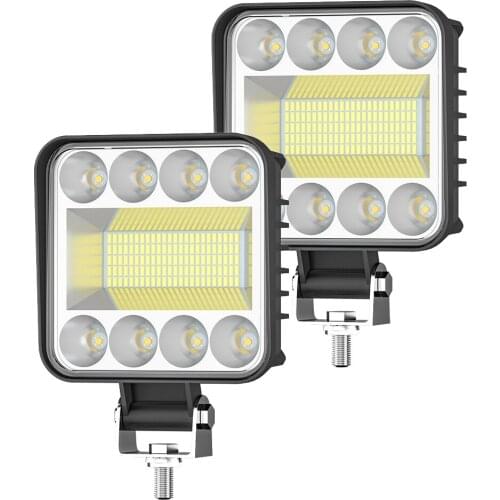 FEEDOPAL 2PCS Square Super Bright 4-Inch Car Work Light 128LED Headlight Modification Auxiliary Light