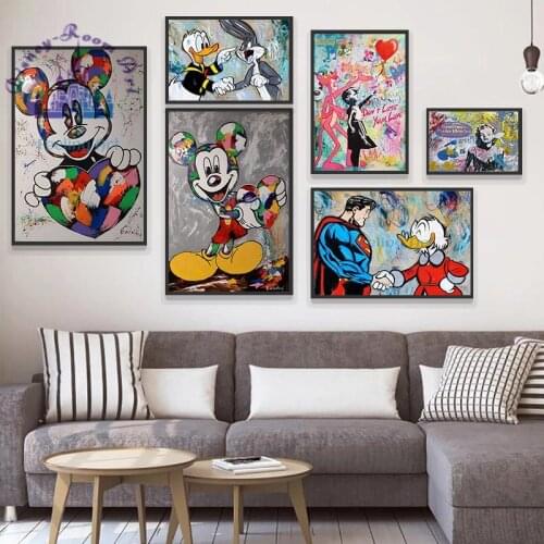 Disney Donald Duck Canvas Painting Poster Mickey Mouse and Superheroes Prints Funny Wall Art Picture for Living Room Home Decor