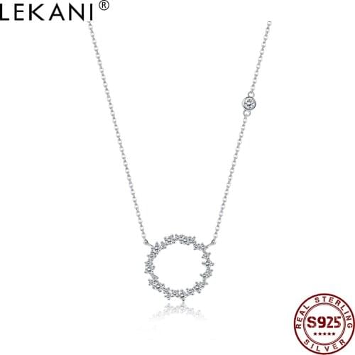 LEKANI Choker Necklaces For Women 925 Sterling Silver Circle Full Cubic Zirconia Pendant Necklace Silver Jewelry New Arrival