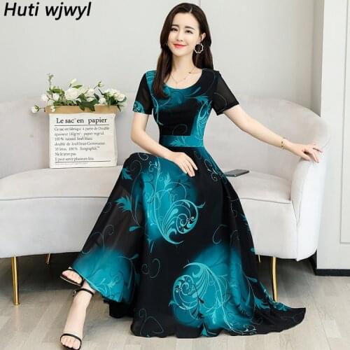 2021 Summer Casual Chiffon Boho Beach Vacation Maxi Dresses Plus Size Print Vintage Runway Sundress Women Bodycon Party Vestidos